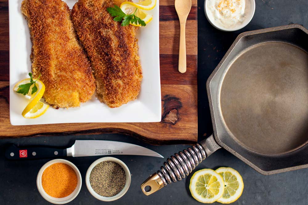 CAMP STYLE CAST IRON FISH FRY WITH LEMON AIOLI